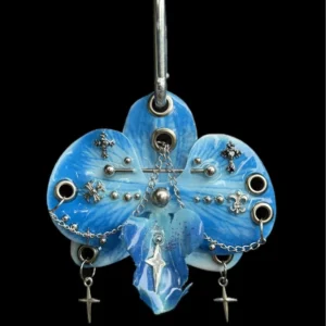 Pierced orchid keychain - Blue Grace