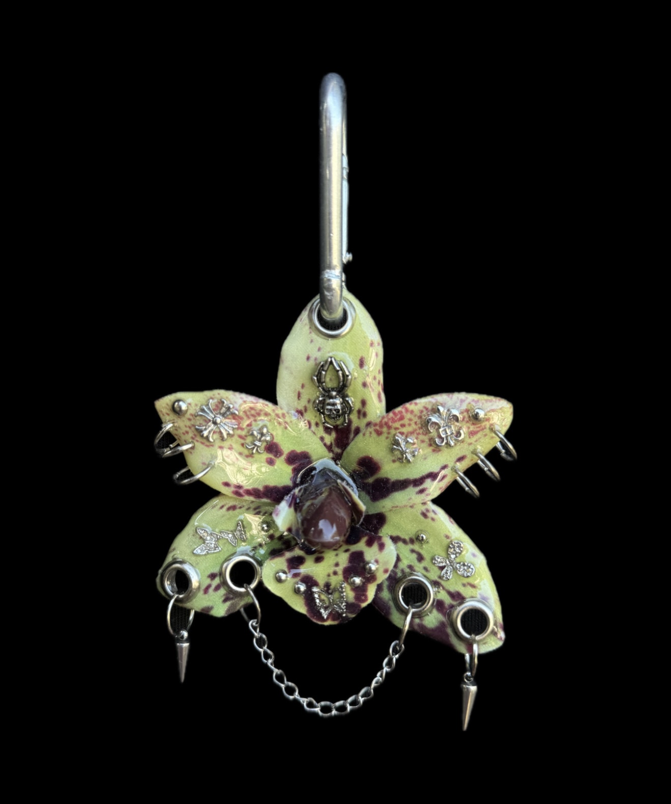 Pierced orchid keychain - #56 Chartreuse Venom
