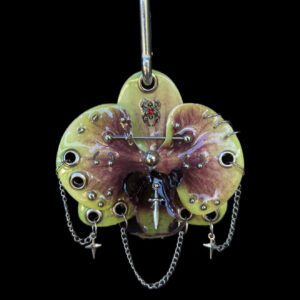 Resin Orchid Bag Charm • Yellow-green / Brown • Spider and Sword Trinket
