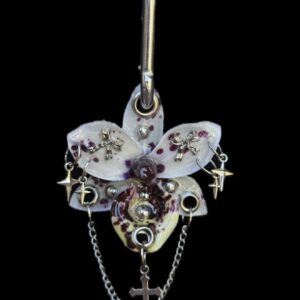 Resin Orchid Bag Charm • White / Burgundy • Cross and Bow Trinket