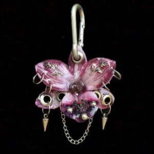 Resin Orchid Bag Charm • Pink / Burgundy • Spider and Roses Trinket