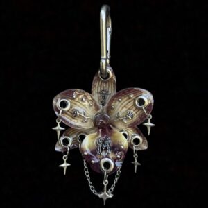 Resin Orchid Bag Charm • Brown / Burgundy • Spider and moons trinket
