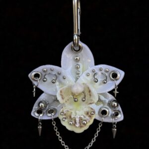Resin Orchid Bag Charm • White • holy cross trinket