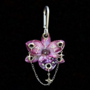 Resin Orchid Bag Charm • Magenta / Purple • crosses and stars trinket