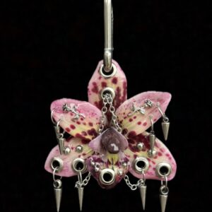 Resin Orchid Bag Charm • Blush Pink / Burgundy • blush thorns trinket