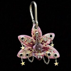 Resin Orchid Bag Charm • Blush Pink / Burgundy • blush moths and stars trinket