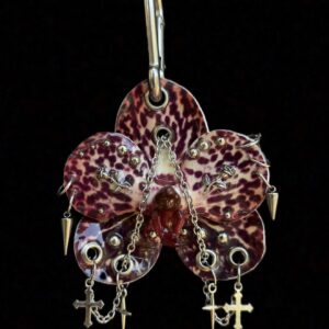 Resin Orchid Bag Charm • Burgundy / Wine • burgundy crosses and roses trinket