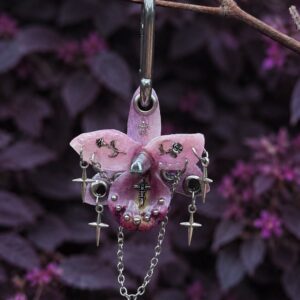 Resin Orchid Bag Charm • Pink / Mauve • mauve roses and crosses trinket