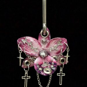 Resin Orchid Bag Charm • Magenta / Purple • fuchsia cross trinket