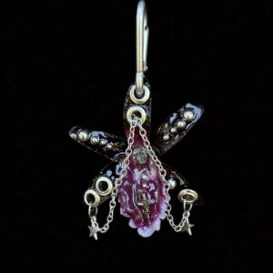 Resin Orchid Bag Charm • Black / Magenta • obsidian cross charm