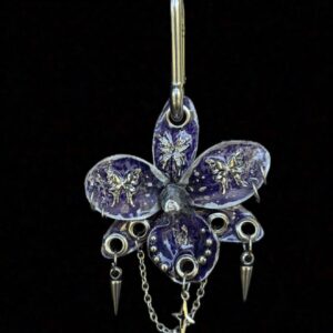 Resin Orchid Bag Charm • Violet / Silver • violet moths and spikes