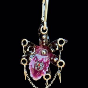 Gothic Bag Charm • Black and Wine • Resin Orchid with Red Spider, Stars and Spikes Trinket, Handmade Purse Charm for Her