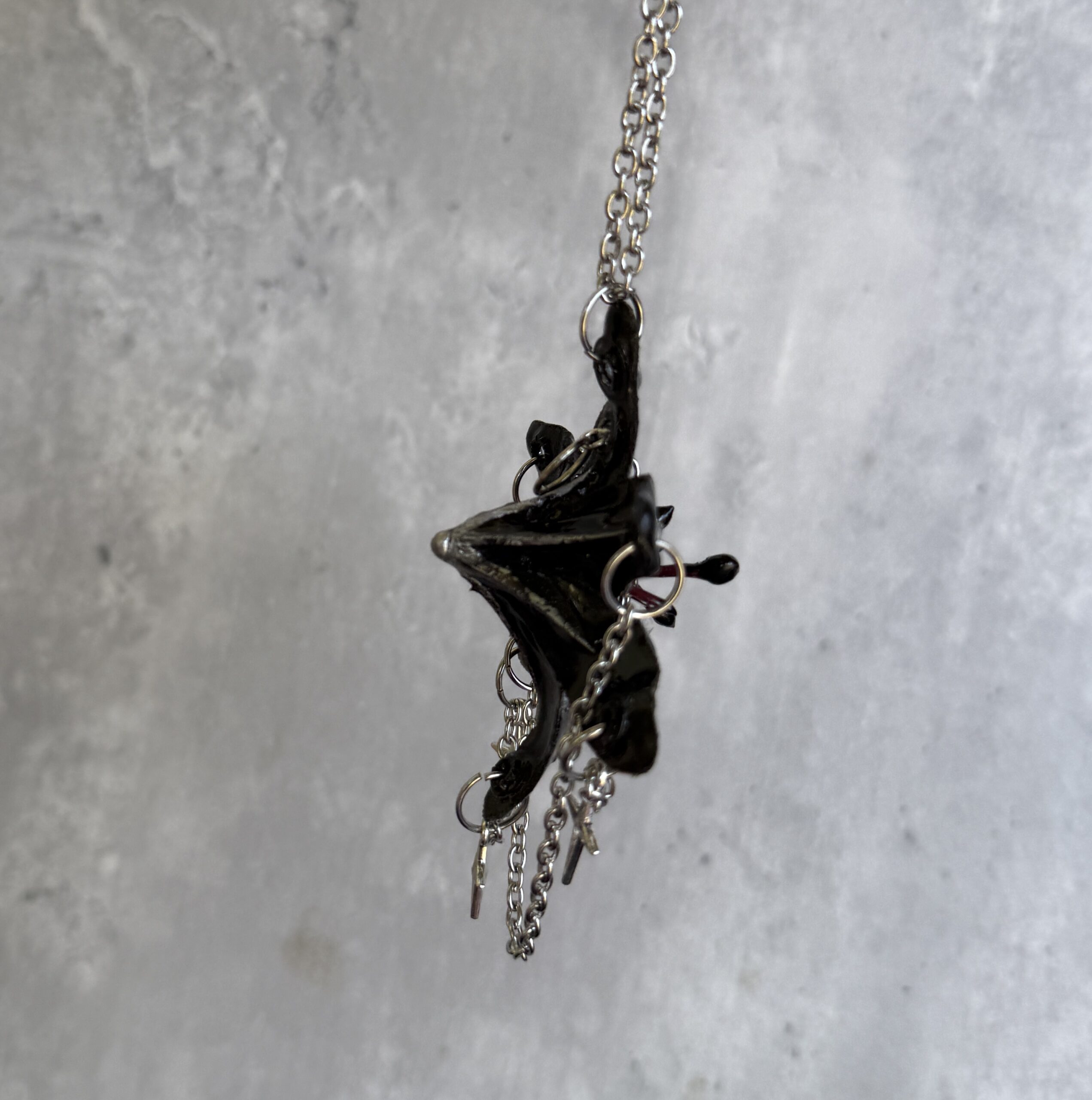 Resin Orchid Necklace Pendant • Black and Silver • Stars and Crosses Trinket - Image 6
