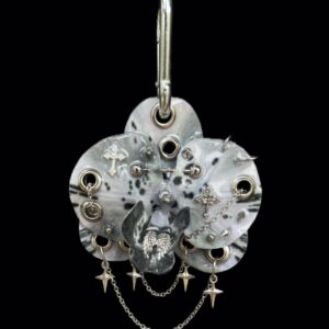 Gothic Bag Charm • Grey Marble and Silver • Resin Orchid with Crosses Angel Wings Silver Chains Stars and Spikes Trinket