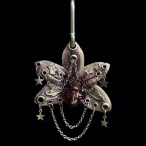 Celestial Bag Charm • Deep Purple and Lilac • Whimsigoth Resin Orchid Keychain with Stars and Planets Trinket