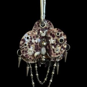 Y2K Purse Accessory Whimsigoth Grunge • Leopard and Burgundy • Pierced Resin Orchid with Bear Hearts Stars and Spikes Trinket
